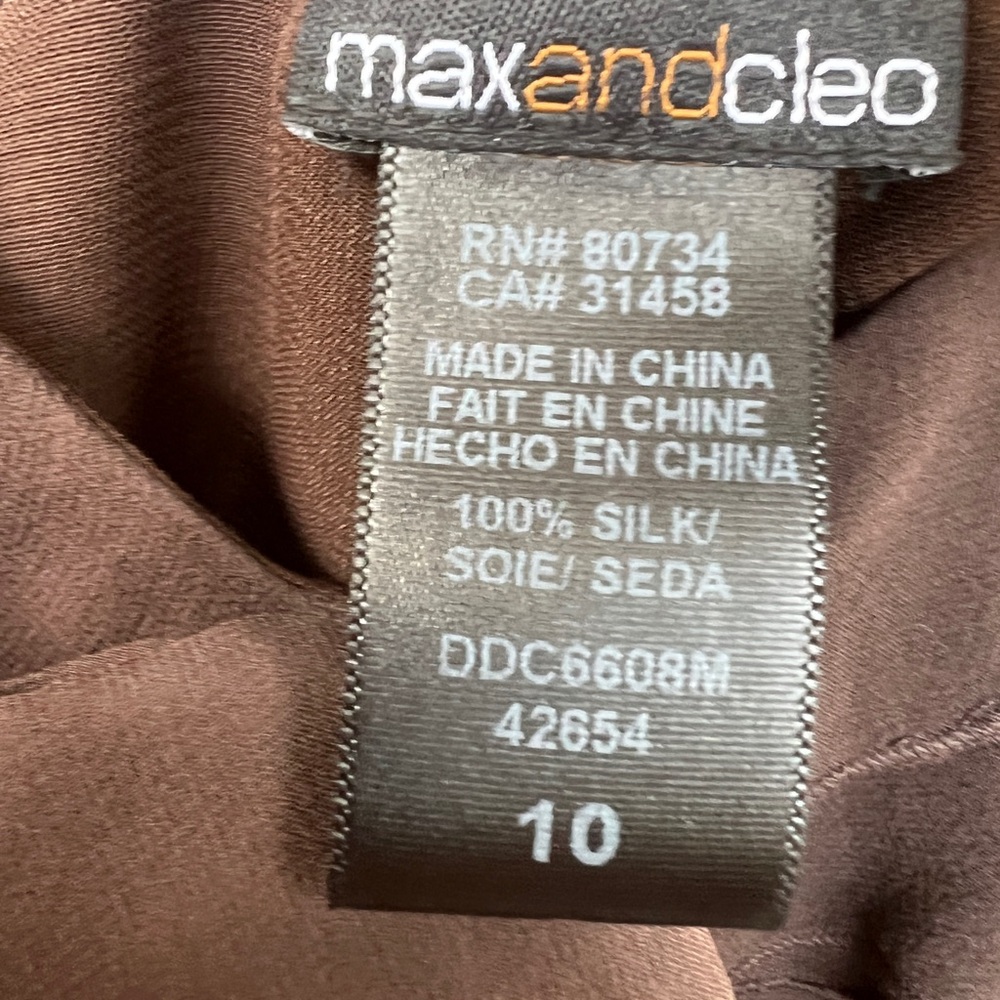 Max & Cleo brown sleeveless silk dress with ruffled bodice in Size 10, lined - Picture 4 of 11